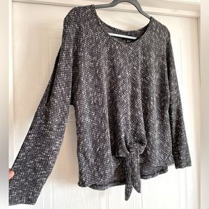 Eclipse Cold Shoulder Tie-Front Crop Top Scoop Neck Sweater - Gray size L
